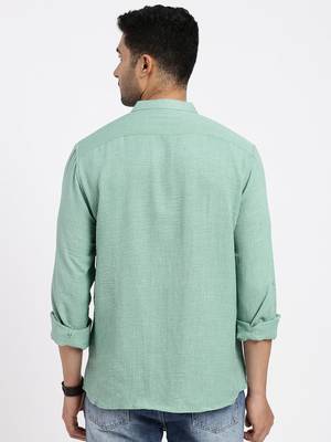 men's green solid slim fit shirt 4