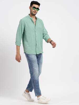 men's green solid slim fit shirt 5