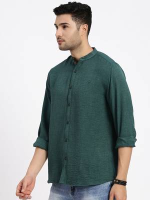 men's green solid slim fit shirt 3