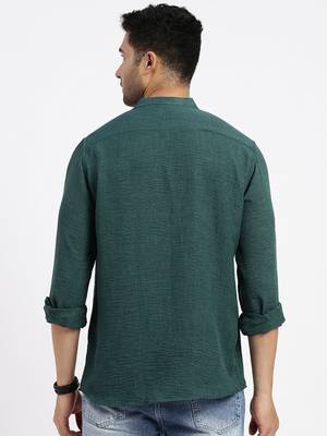 men's green solid slim fit shirt 4