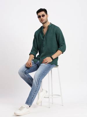 men's green solid slim fit shirt 5