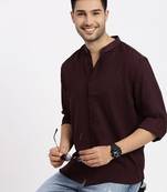 men's burgundy solid slim fit shirt
