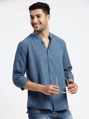 men's blue solid slim fit shirt 1