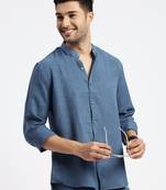 men's blue solid slim fit shirt