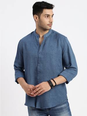 men's blue solid slim fit shirt 2