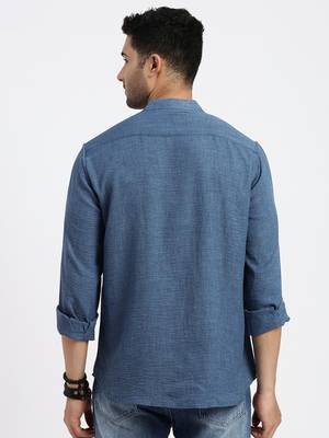 men's blue solid slim fit shirt 4