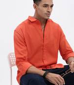 men's orange solid slim fit shirt