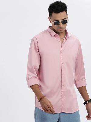 men's peach solid slim fit shirt 1