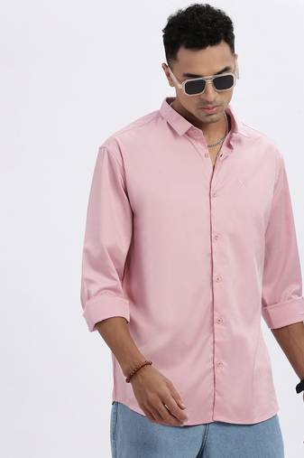 men's peach solid slim fit shirt