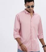 men's peach solid slim fit shirt