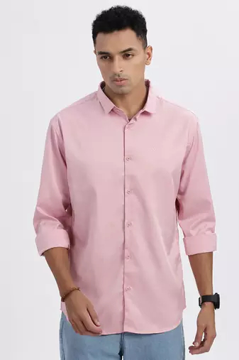 men's peach solid slim fit shirt