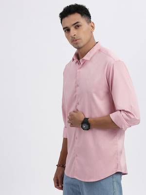 men's peach solid slim fit shirt 3