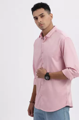 men's peach solid slim fit shirt