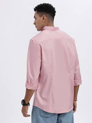 men's peach solid slim fit shirt 4