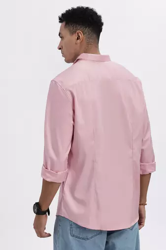 men's peach solid slim fit shirt