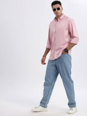 men's peach solid slim fit shirt 5