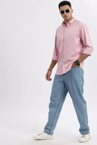 men's peach solid slim fit shirt