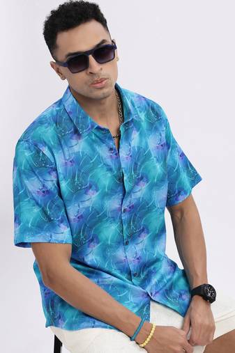 men's blue abstract slim fit shirt