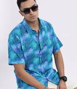men's blue abstract slim fit shirt