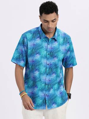 men's blue abstract slim fit shirt 2