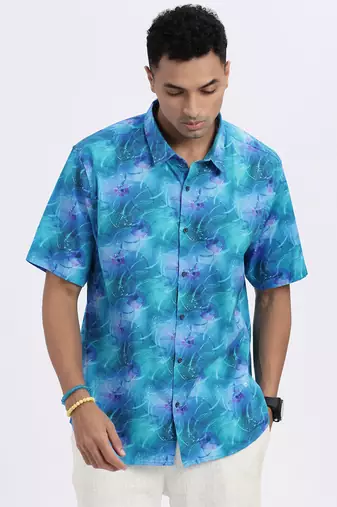 men's blue abstract slim fit shirt