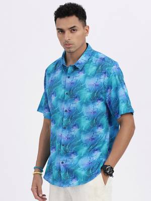 men's blue abstract slim fit shirt 3