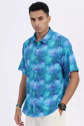 men's blue abstract slim fit shirt