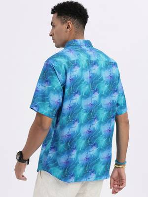 men's blue abstract slim fit shirt 4