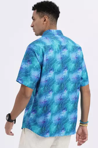 men's blue abstract slim fit shirt