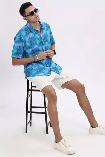 men's blue abstract slim fit shirt