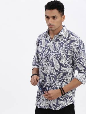 men's blue graphic slim fit shirt 1