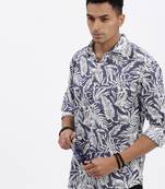 men's blue graphic slim fit shirt