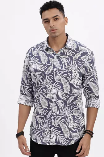 men's blue graphic slim fit shirt