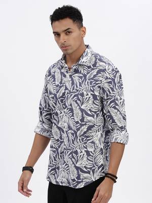 men's blue graphic slim fit shirt 3