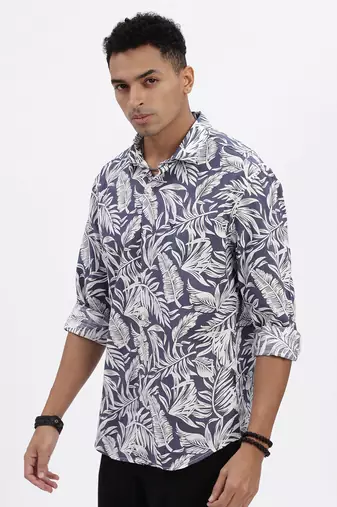 men's blue graphic slim fit shirt
