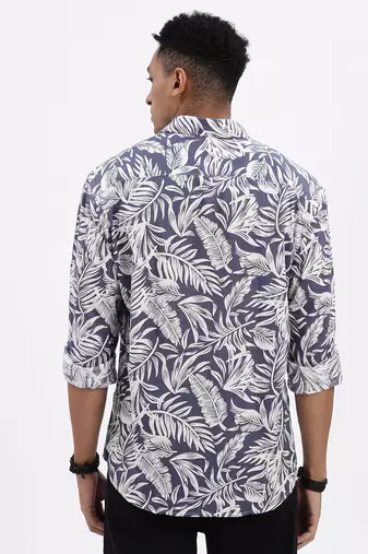 men's blue graphic slim fit shirt
