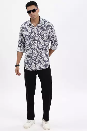 men's blue graphic slim fit shirt