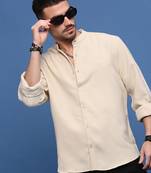 men's beige solid slim fit shirt