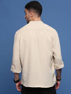 men's beige solid slim fit shirt 4