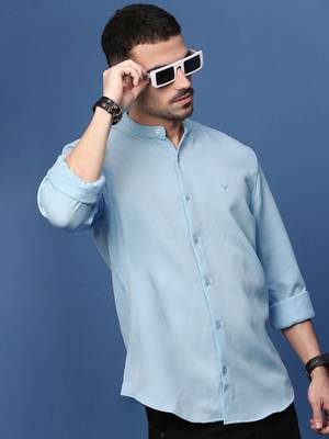 men's blue solid slim fit shirt 1