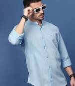 men's blue solid slim fit shirt