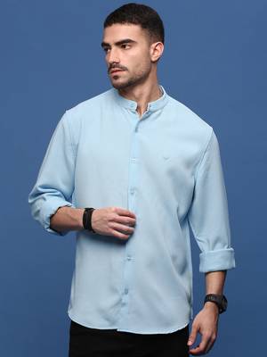 men's blue solid slim fit shirt 2