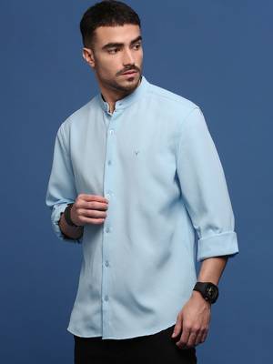 men's blue solid slim fit shirt 3