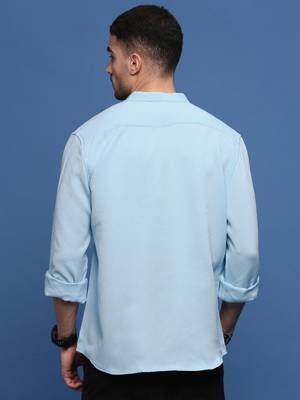 men's blue solid slim fit shirt 4