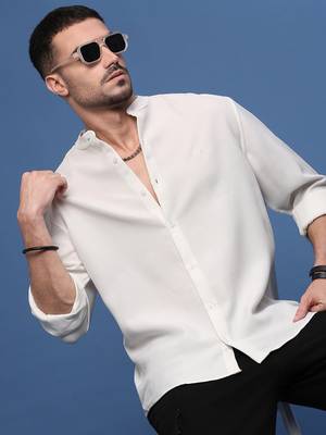 men's white solid slim fit shirt 1