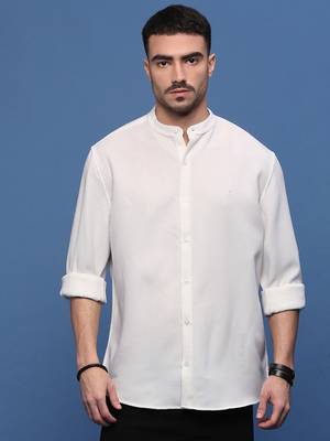 men's white solid slim fit shirt 2