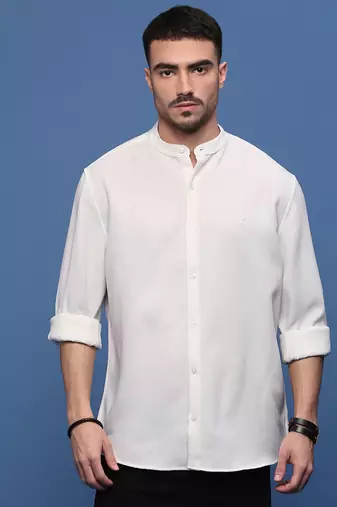 men's white solid slim fit shirt