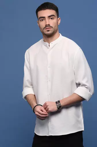 men's white solid slim fit shirt