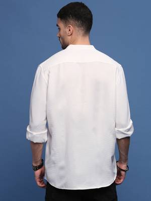 men's white solid slim fit shirt 4