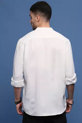 men's white solid slim fit shirt